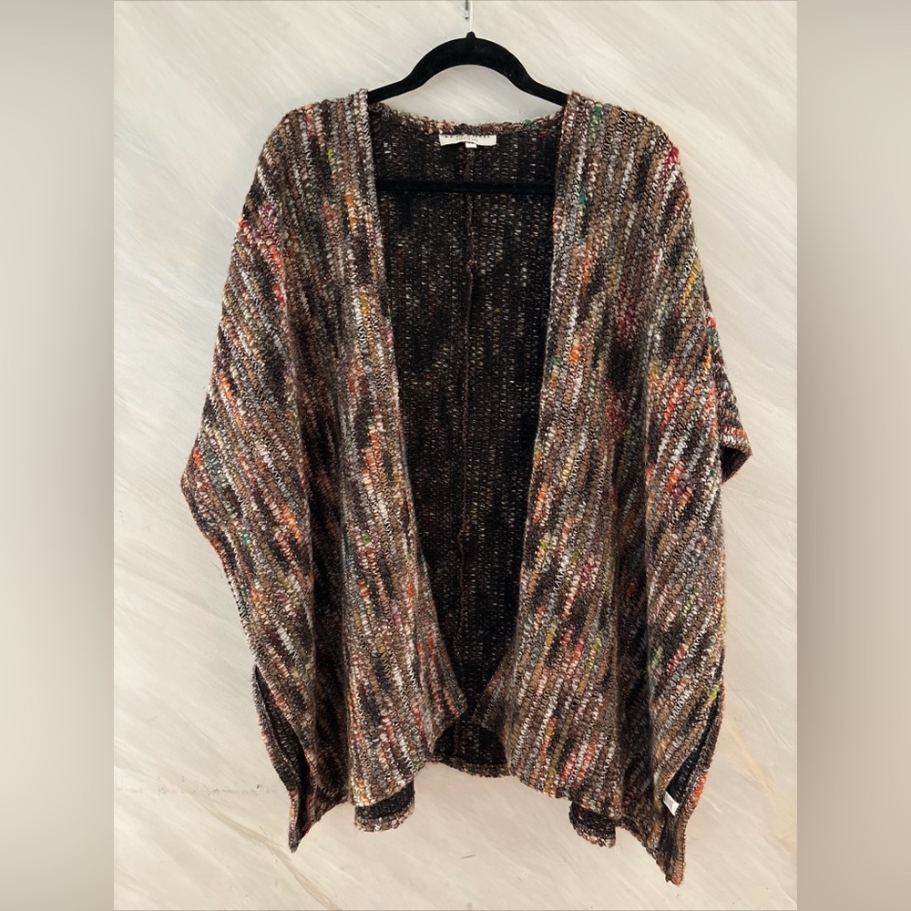 Bryn Walker M Orange, Brown, Gray Open Front Wool Blend Shawl/Cape/Drape